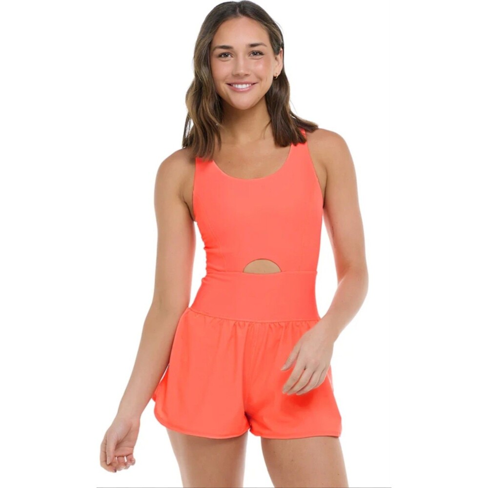 Body Glove SMOOTHIES MABEL CORAL Active SWIM ROMPER SZ M  Crisscross Back NWT